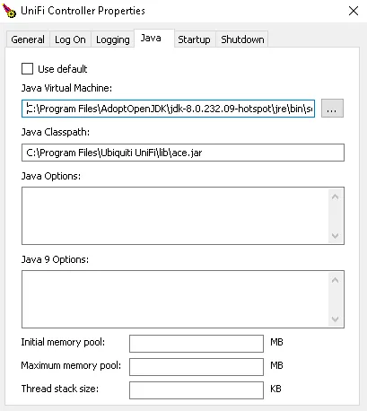UniFi Controller Service Eigenschaften