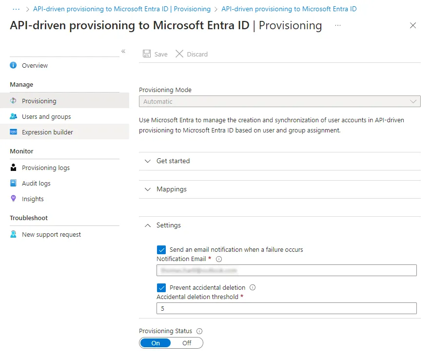 Abbildung 5: Bereitstellungseinstellungen